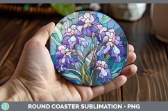 GorgeousStained Glass Flowers Round Coaster design.