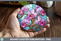 GorgeousStained Glass Flowers Round Coaster design.