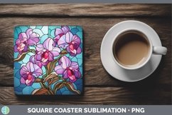 GorgeousStained Glass Flowers Square Coaster design.
