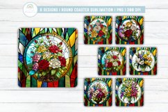 Stained Glass Flowers Square Coaster Sublimation PNG Product Image 1