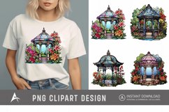 Watercolor Stained Glass Garden Gazebo Clipart Product Image 1