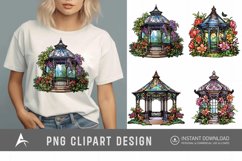 Watercolor Stained Glass Garden Gazebo Clipart Product Image 1