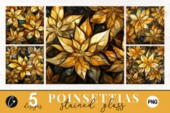 Stained Glass Gold Poinsettia Christmas Flowers Product Image 1