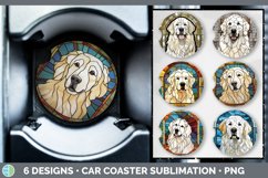 Bundle of six Painted Glass Great Pyrenees Car Coaster designs.