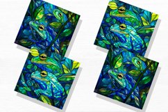 Stained Glass Blue Green Frogs Watercolor Clipart Product Image 3
