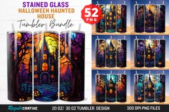Stained Glass Halloween Haunted House Bundle, Tumbler PNG Product Image 1