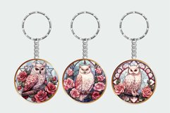 Stained Glass Halloween White Owl Round Keychain Bundle