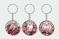 Stained Glass Halloween White Owl Round Keychain Bundle