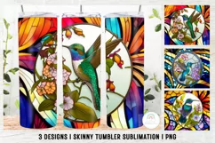 Hummingbird Stained Glass Skinny Tumbler Sublimation Design Product Image 1