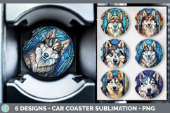Bundle of six Painted Glass Husky Car Coaster designs.