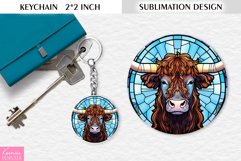 Stained Glass Cow Keychain|Highland Cow Keychain Sublimation Product Image 1