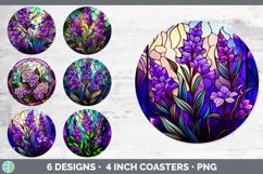 Bundle of six Watercolor Lavenders Round Coaster designs.