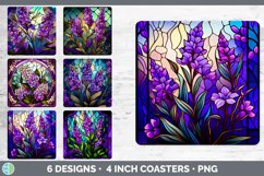 Bundle of six Watercolor Lavenders Square Coaster designs.
