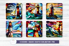 Stained Glass Lighthouse Square Coaster Sublimation Design Product Image 2