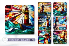 Stained Glass Lighthouse Square Coaster Sublimation Design Product Image 1