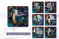 Stained Glass Lighthouse Square Coaster Sublimation Designs Product Image 1