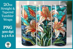 Stained glass tumbler design with Lillies being shown on a 20oz skinny tumbler