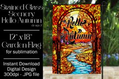 Hello Autumn 12x18 Garden Flag, Stained Glass Sublimation Product Image 1