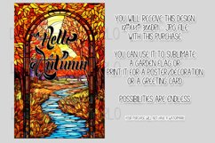 Hello Autumn 12x18 Garden Flag, Stained Glass Sublimation Product Image 2