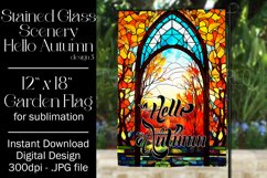 Hello Autumn 12x18 Garden Flag, Stained Glass Sublimation Product Image 1