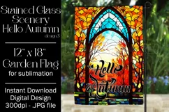 Hello Autumn 12x18 Garden Flag, Stained Glass Sublimation Product Image 1