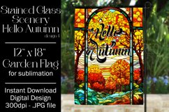 Hello Autumn 12x18 Garden Flag, Stained Glass Sublimation Product Image 1
