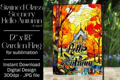Hello Autumn 12x18 Garden Flag, Stained Glass Sublimation Product Image 1