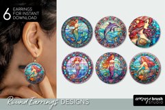 Stained Glass Mermaid Round Earrings Bundle for Sublimation