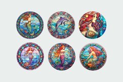 Stained Glass Mermaid Round Earrings Bundle for Sublimation