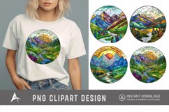 Watercolor Stained Glass Mountain Valley Clipart Product Image 1
