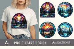 Watercolor Stained Glass Northern Lights Clipart Product Image 1