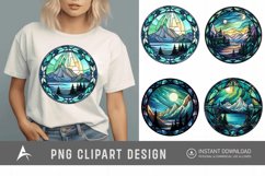 Watercolor Stained Glass Northern Lights Clipart Product Image 1