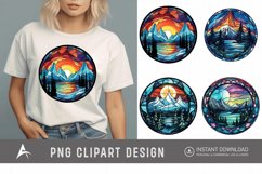 Watercolor Stained Glass Northern Lights Clipart Product Image 1