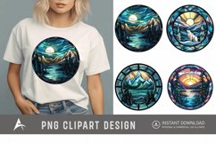 Watercolor Stained Glass Northern Lights Clipart Product Image 1