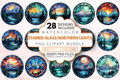 Watercolor Stained Glass Northern Lights Clipart Bundle Product Image 1