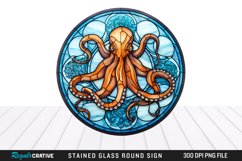 Stained Glass Octopus Wind Spinner Sublimation Design PNG Product Image 1