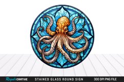 Stained Glass Octopus Wind Spinner Sublimation Design PNG Product Image 1