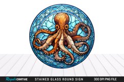 Stained Glass Octopus Wind Spinner Sublimation Design PNG Product Image 1
