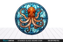 Stained Glass Octopus Wind Spinner Sublimation Design PNG Product Image 1