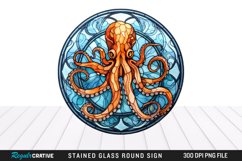 Stained Glass Octopus Wind Spinner Sublimation Design PNG Product Image 1