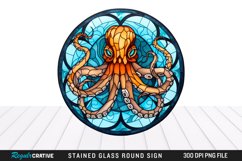 Stained Glass Octopus Wind Spinner Sublimation Design PNG Product Image 1