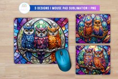 Stained Glass Colorful Owl Mouse Pad Sublimation Product Image 1
