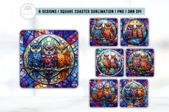 Stained Glass Owls Square Coaster Sublimation Bundle Product Image 1