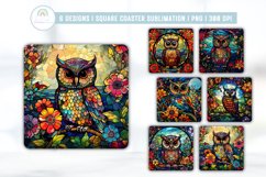 Stained Glass Owl Square Coaster Sublimation PNG Product Image 1