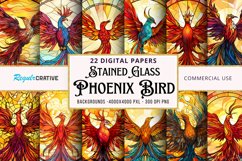 Stained Glass Phoenix Bird Digital Paper Watercolor Bundle Product Image 1