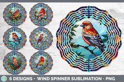 Bundle of six Painted Glass Pine Grosbeaks Wind Spinner designs.