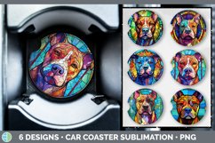 Bundle of six Painted Glass Pit Bulls Car Coaster designs.