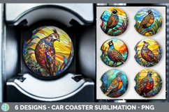Bundle of six Painted Glass Quails Car Coaster designs.