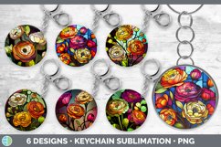 Bundle of six Watercolor Ranunculuss Keychain designs.