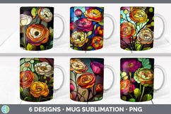 Bundle of six Watercolor Ranunculuss Mug Wrap designs.